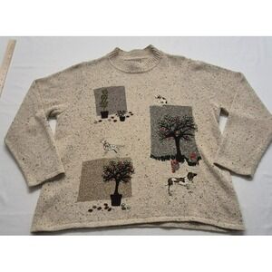 TanJay women's tan tight knit fall theme sweater mock neck sz. LG